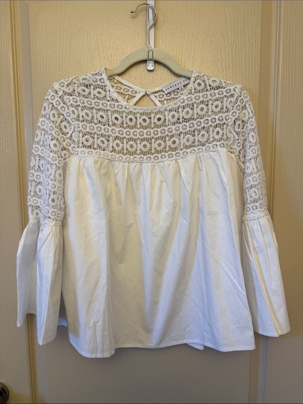 Endless Rose Ivory Lace Yoke Bell Sleeve Blouse